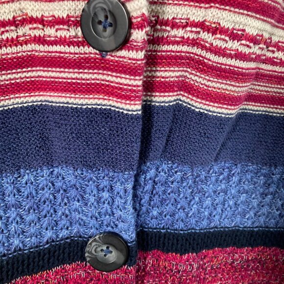 J Jill Striped Linen Blend Cardigan L V Neck Collar Red White Blue - Picture 7 of 11